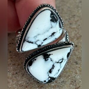 White buffalo two stone sterling ring size 8.